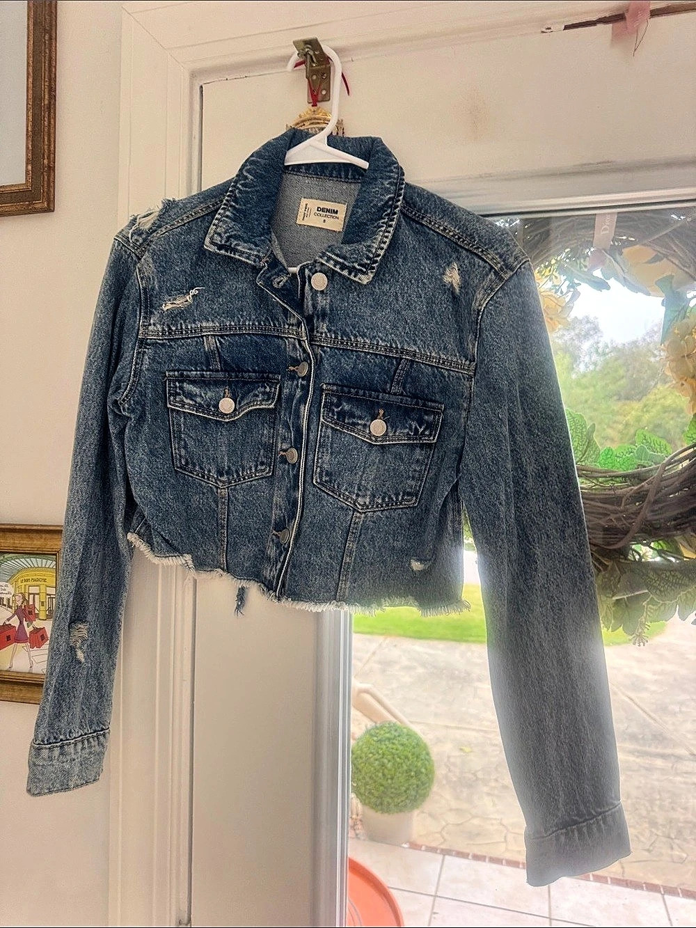 Truly Me Denim Collection Distressed Denim Jacket in Blue Small